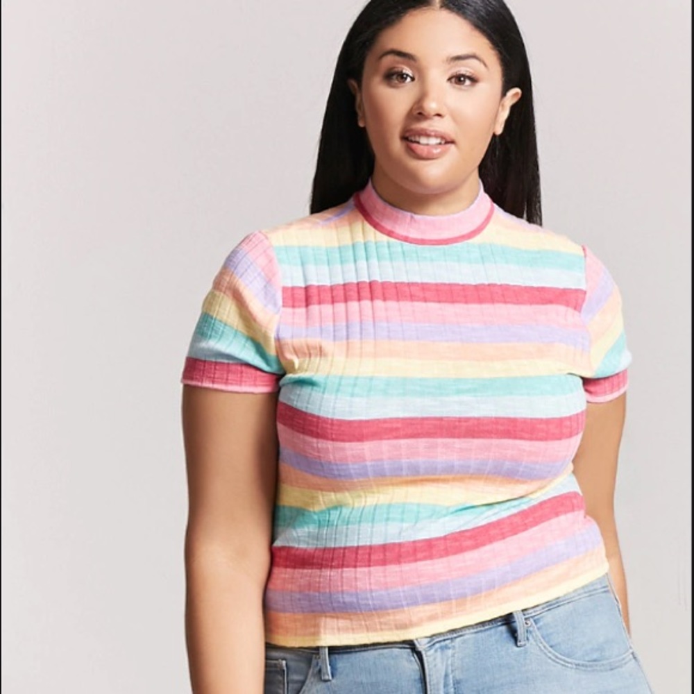 Forever21 Plus Sized Ribbed Stripe Top rainbow